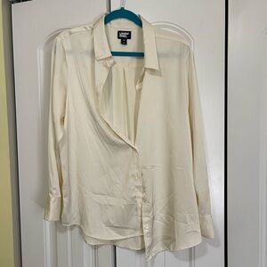 Cream button up silk shirt